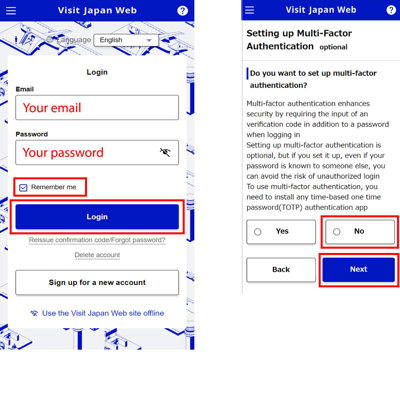 Login into Visit Japan Web