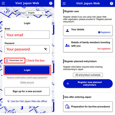 Connexion à Visit Japan Web