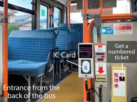 Machines at the rear entrance of the bus