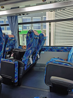 Interior of a long-distance bus during the day