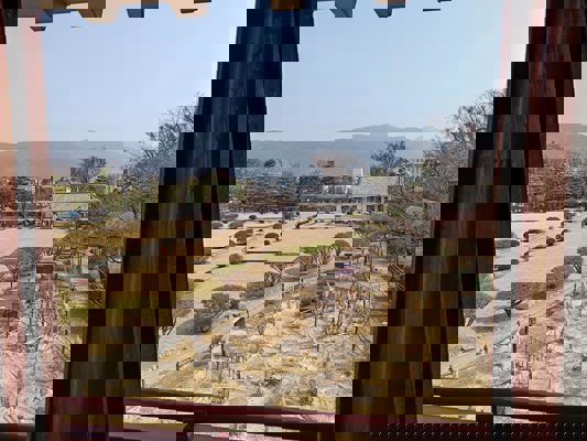 View of Honmaru ruins from the castle
