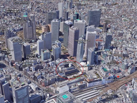 Western part of Shinjuku on Google Earth in 2020