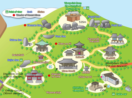 Map of the summit of Mount Misen